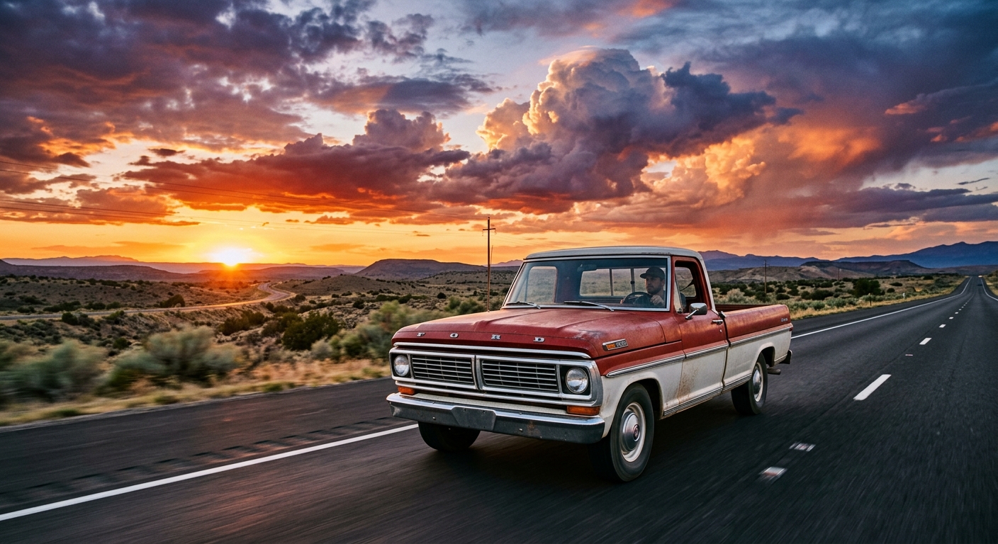 Ford F-100 truck in a workshop setting
